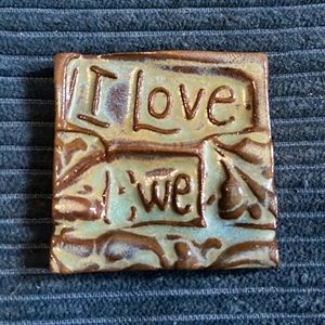 I LOVE WE TileSmile 2x2 Decorative Handmade Ceramic Green Blue Tile